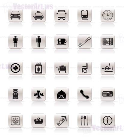 Airport, travel and transportation vector icon set