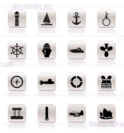 Simple Marine, Sailing and Sea Icons - Vector Icon Set