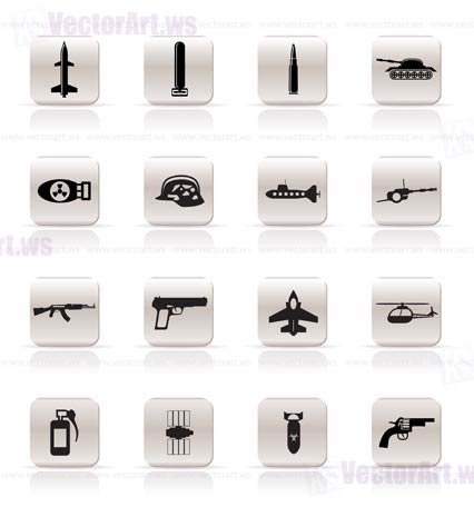 Simple weapon, arms and war icons - Vector icon set