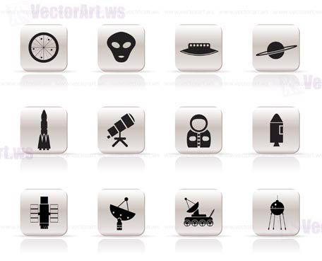 Simple Astronautics and Space Icons - Vector Icon Set 2