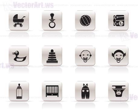 Simple Child, Baby and Baby Online Shop Icons - Vector Icon Set