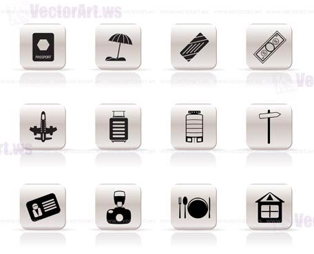 Simple Travel, Holiday and Trip Icons -  Vector Icon Set