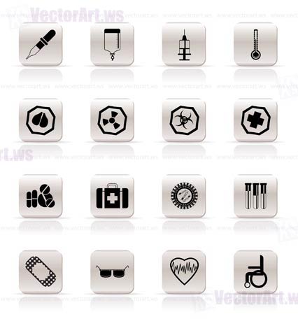 Simple  medical themed icons and warning-signs - vector Icon Set