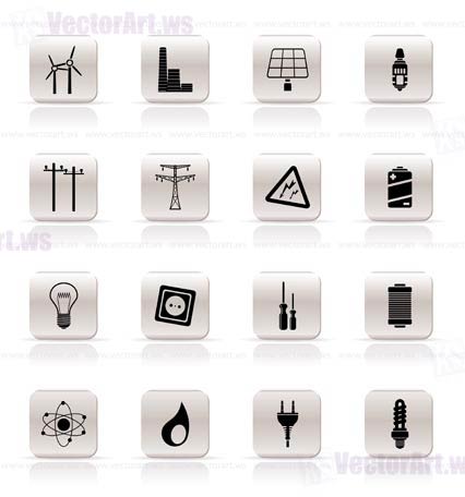 Simple Electricity,  power and energy icons - vector icon set