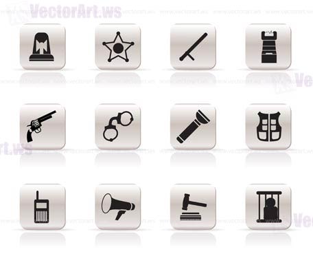 Simple law, order, police and crime icons - vector icon set