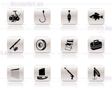 Simple Fishing and holiday icons - vector icon set