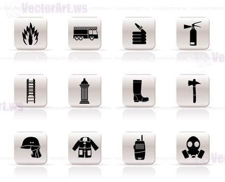 Simple fire-brigade and fireman equipment icon - vector icon set