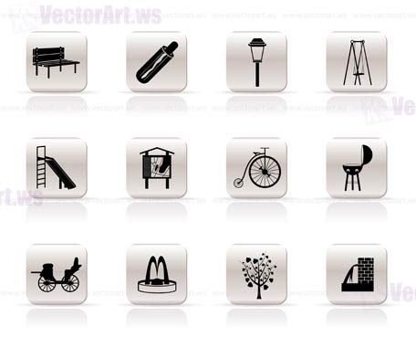 Park objects and signs icon - vector icon set