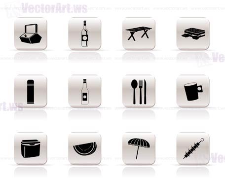 Simple Picnic and holiday icons - vector icon set