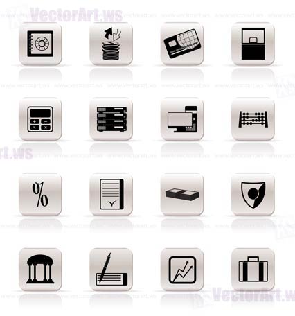 Simple bank, business, finance and office icons vector icon set