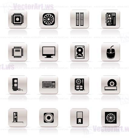 Computer  performance and equipment icons - vector icon set