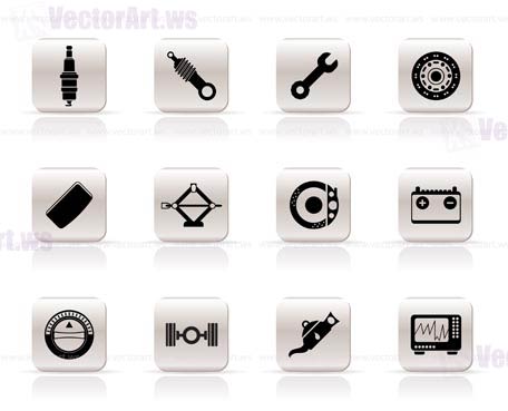 Realistic Car Parts and Services icons - Vector Icon Set 1