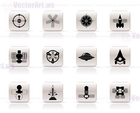 different kinds of future spacecraft icons - vector icon set