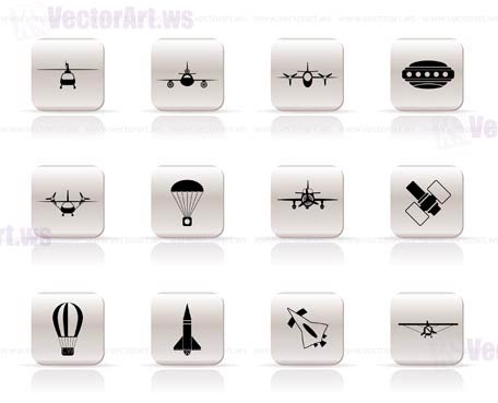 different types of Aircraft Illustrations and icons - Vector icon set 2