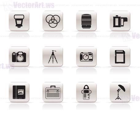 Photography equipment icons - vector icon set