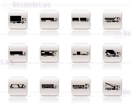 different types of trucks and lorries icons - Vector icon set