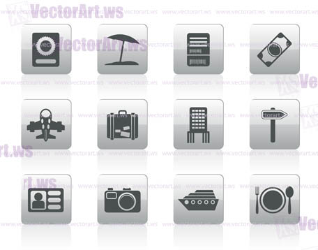 travel, trip and holiday icons - vector icon set