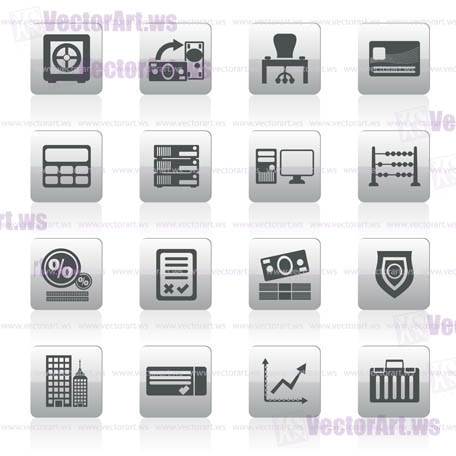 bank, business, finance and office icons - vector icon set