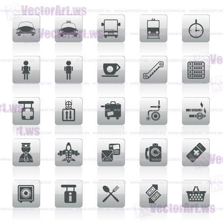 Airport, travel and transportation icons -  vector icon set