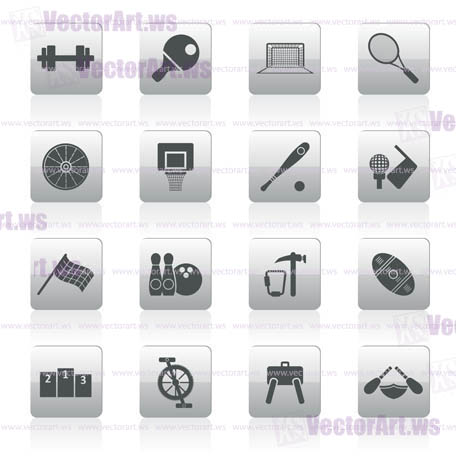 Sports gear and tools - vector icon set