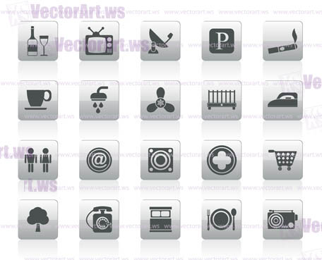 Hotel and Motel objects icons - vector icon set