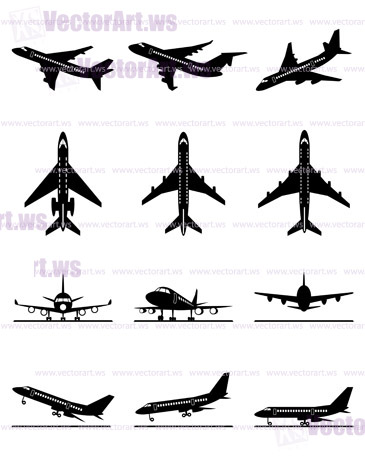 Different passenger aircrafts in flight - vector illustration