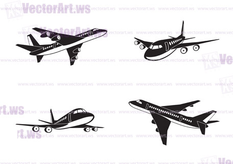 Passenger airplanes in perspective - vector illustration
