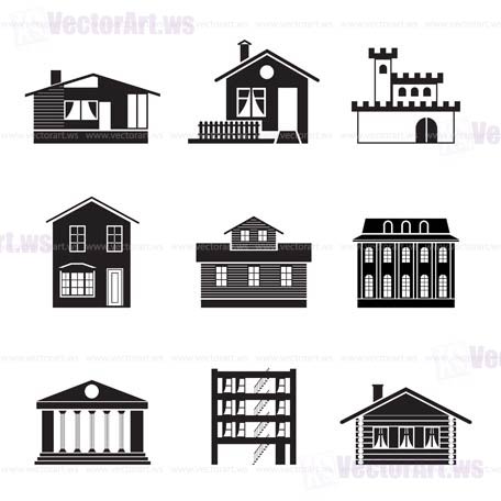 different kind of houses and buildings - Vector Illustration 1