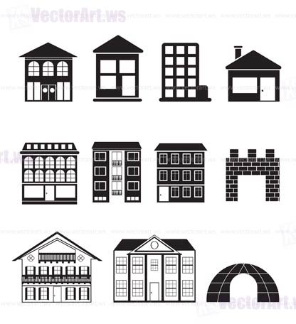 different kinds of houses and buildings - Vector Illustration