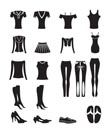 woman and female clothes icons - vector icon set