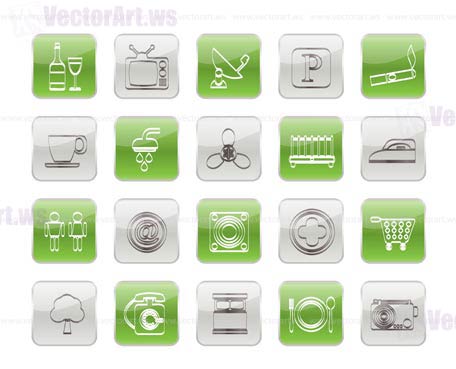 Hotel and Motel objects icons - vector icon set