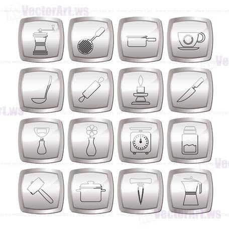 Kitchen and household tools icons - vector icon set