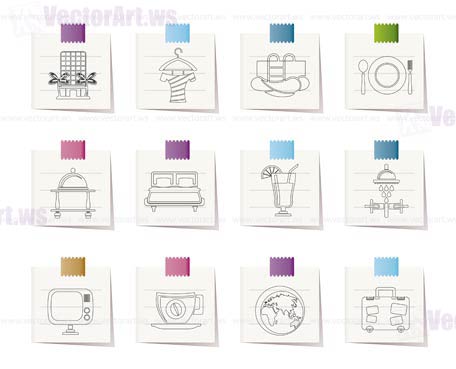 Hotel, motel and holidays icons - vector icon set