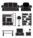 living room objects, furniture and equipment - vector illustration