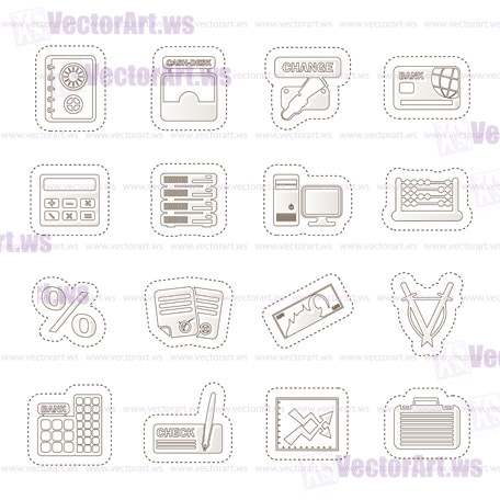 bank, business, finance and office icons - vector icon set