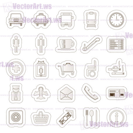 Airport, travel and transportation vector icon set