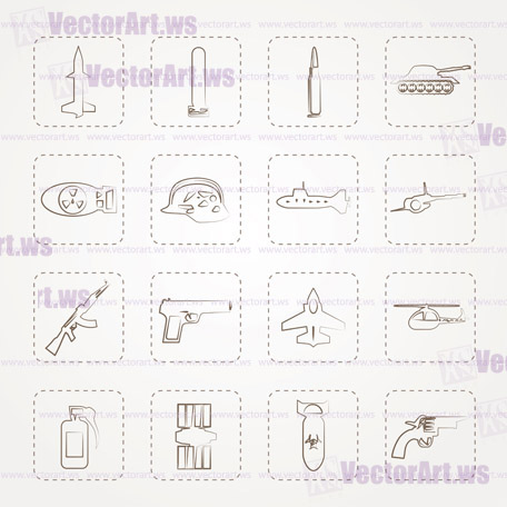 Simple weapon, arms and war icons - Vector icon set