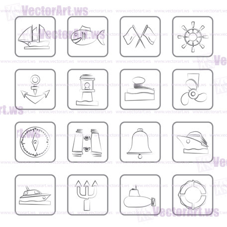 Marine, sea and nautical icons - vector icon set