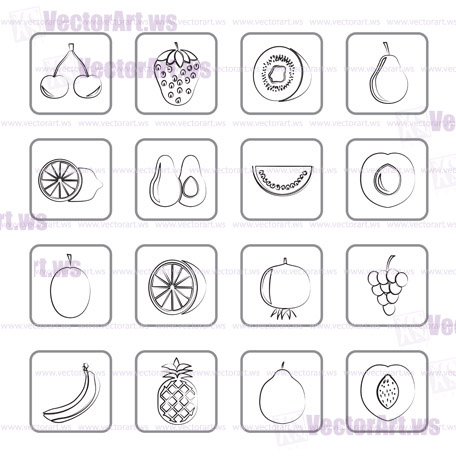 Different kind of fruit and  icons - vector icon set