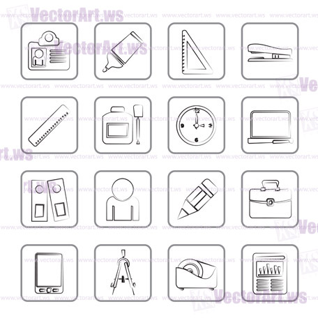 Business and office objects icons - vector icon set