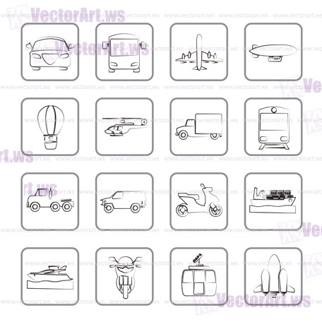 Transportation and travel icons - vector icon set