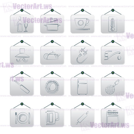 kitchen objects and accessories icons- vector icon set