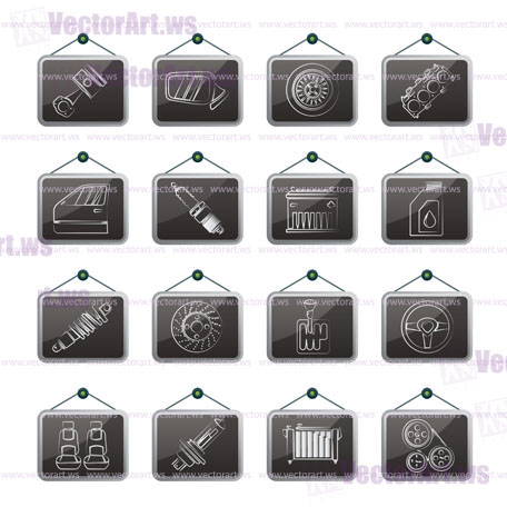 Detailed car parts icons - vector icon set