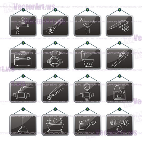 plumbing objects and tools icons - vector icon set