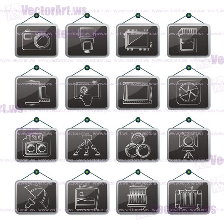 Photography equipment icons - vector icon set