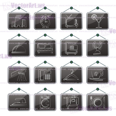 Hotel, motel and travel icons - vector icon set