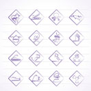 Warning Signs for dangers in sea, ocean, beach and rivers - vector icon set 1