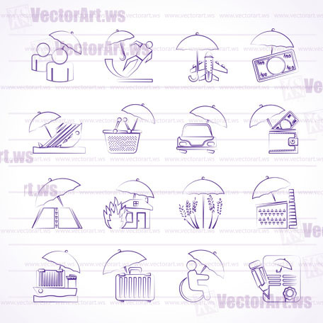 insurance, risk and business icons - vector icon set