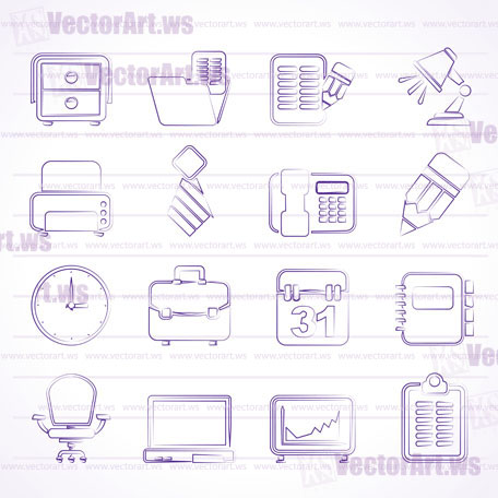 Business and office equipment icons - vector icon set