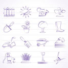 Gardening tools and objects icons - vector icon set